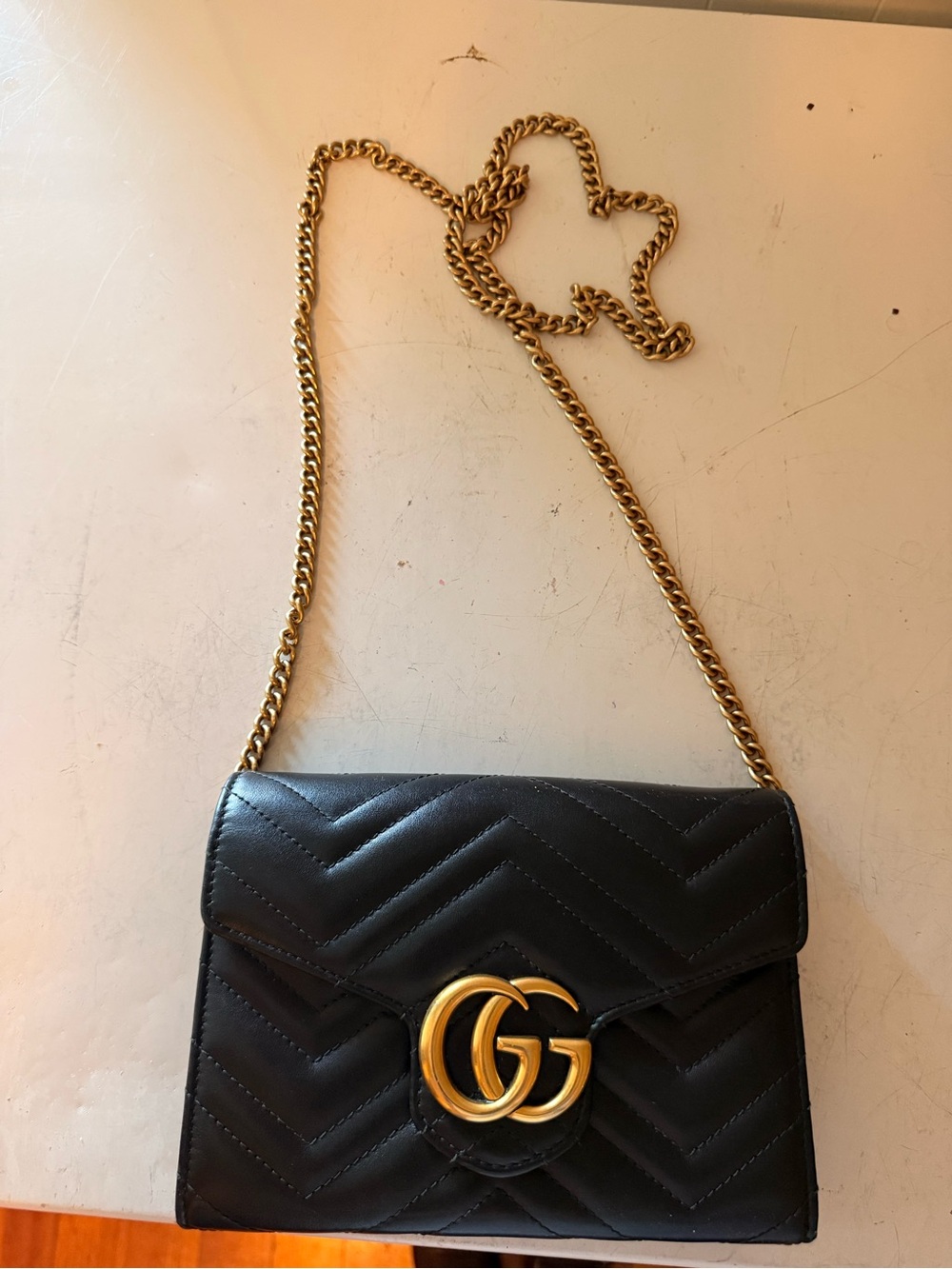 Gucci Black Quilted Crossbody Bag with Gold Chain